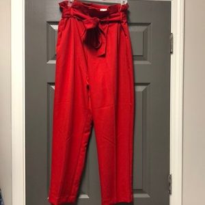 Red paper bag trousers
